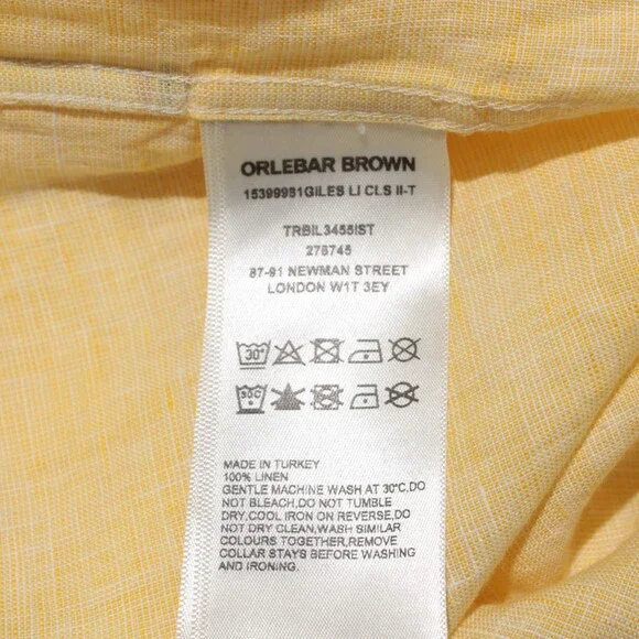 Orlebar Brown NWT Giles Casual Button Down Shirt Size L in Yellow 100% Linen